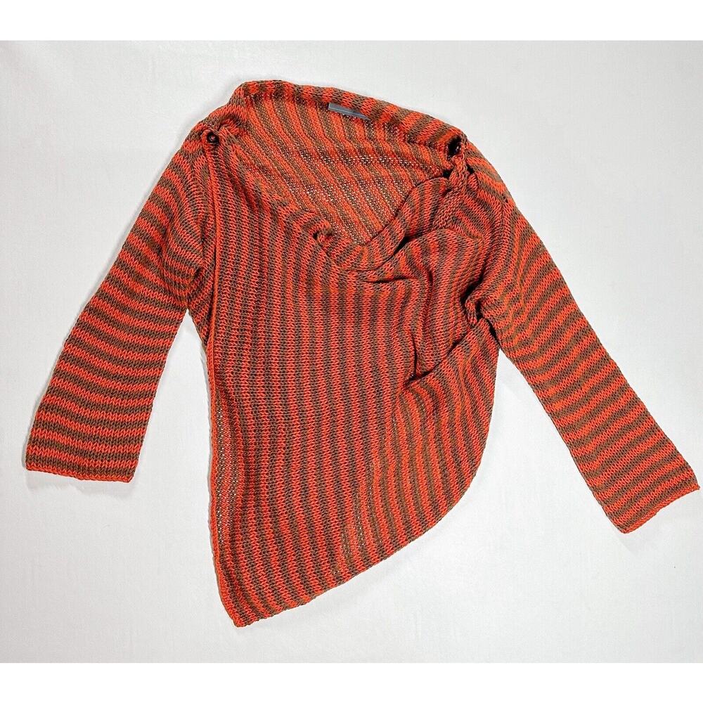 Wooden Ships Sweater S / M Striped Orange Brown Cowl Neck Cardigan Shrug